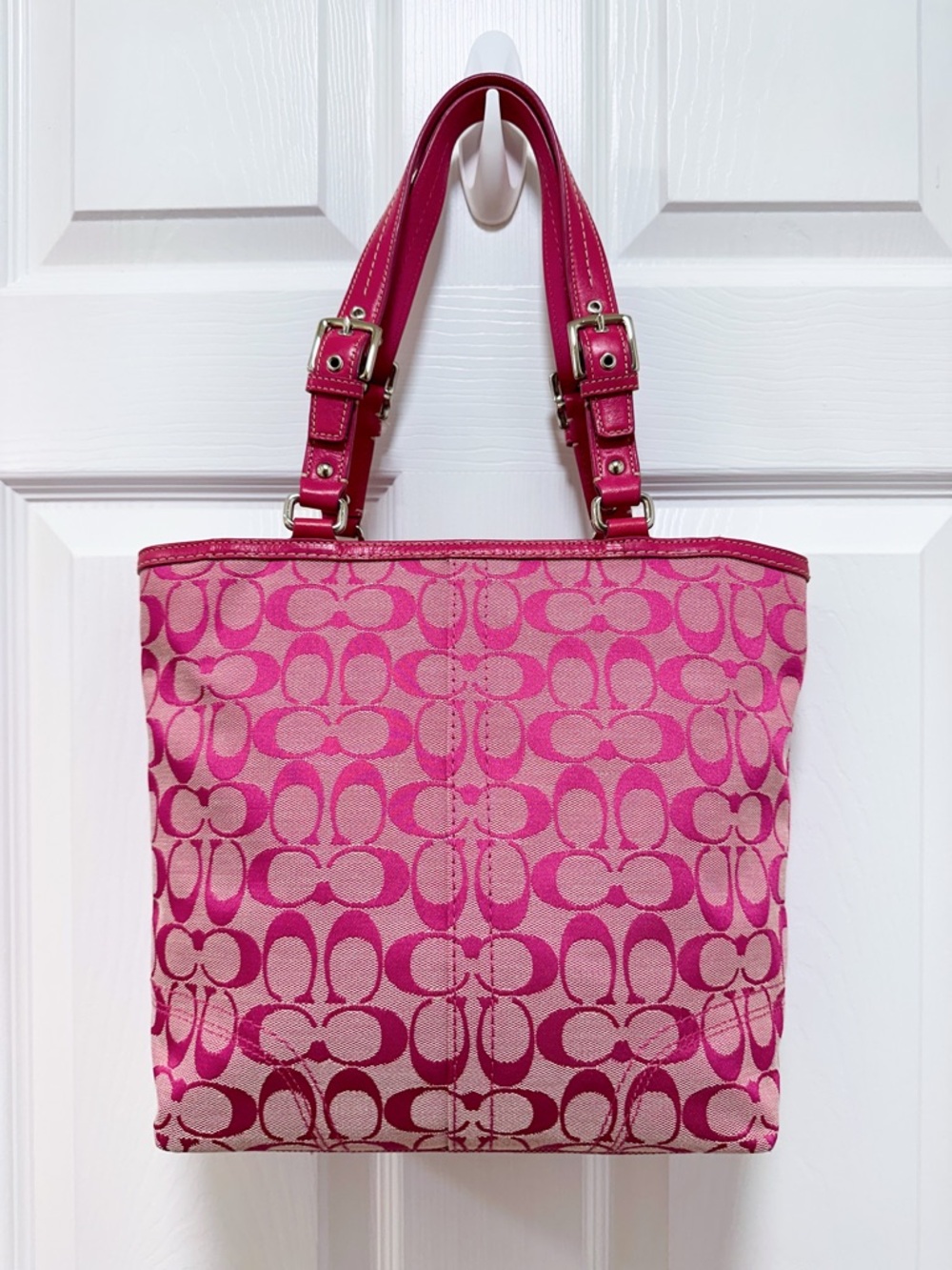 Coach Gallery Tote Signature Jacquard Pink Leather Trim Y2K - Picture 5 of 15